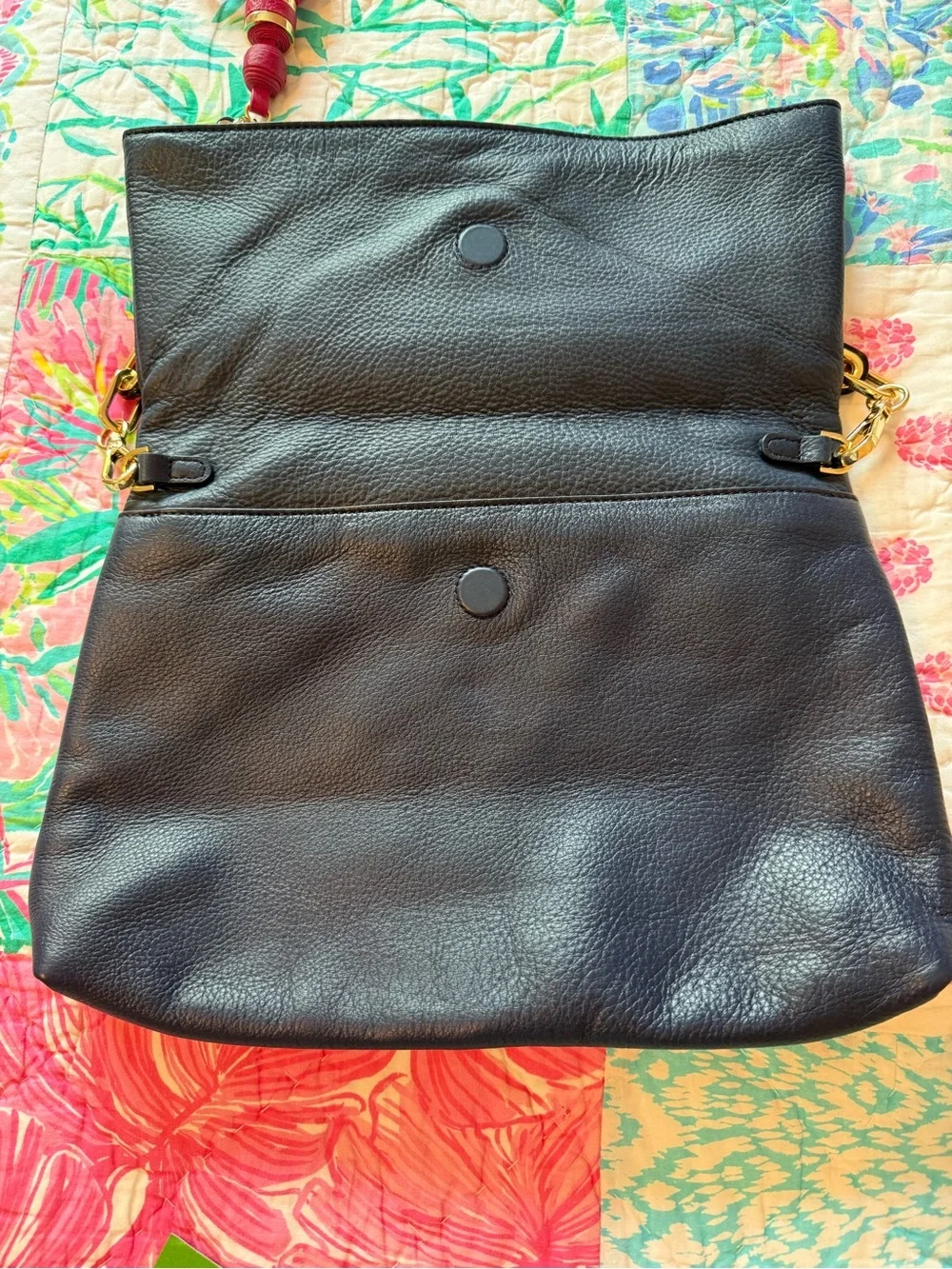 NWT Lilly Pulitzer Navy Leather Shoulder Bag with Pink Tassel